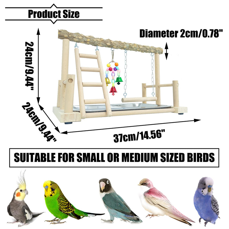 PINVNBY Bird Playground Parrot Playstand Bird Play Stand Wood Perch Gym Stand Swing Ladder with Feeder Cups Exercise Play Include Tray for Parrot Parakeet Conure Cockatiel Budgie Cage Accessories - PawsPlanet Australia