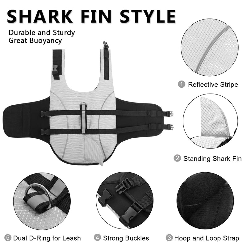 [Australia] - Queenmore Ripstop Dog Life Jacket Shark Life Vest for Dogs, Safety Lifesaver with High Buoyancy and Lift Handle for Small and Medium Breeds X-Small Grey 