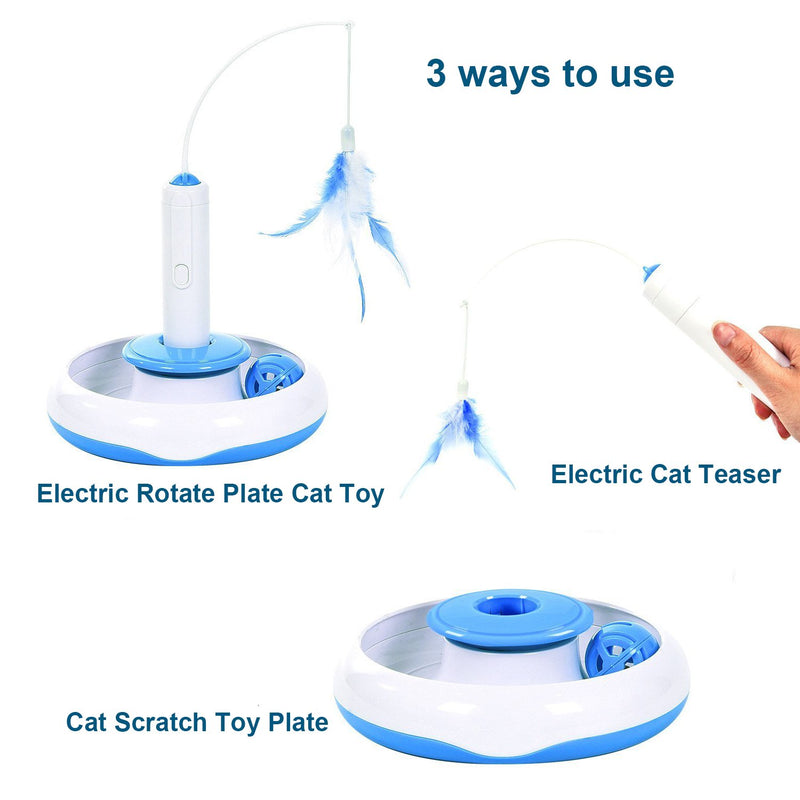 [Australia] - Electric Rotate interactive Cat Toy with Feather Motion Automated Spinning Teaser Kitten Toy 