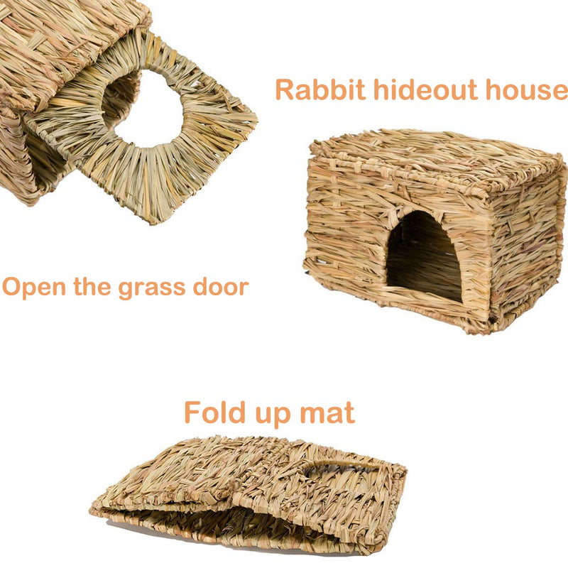 HERCOCCI Extra Large Grass House for Rabbit, Foldable & Comfortable - Small Animal Hut Play Hideaway Bed Hay Mat Chew Toy for Bunny Guinea Pig Hamster Chinchilla (2 Pack) 2 Pack - PawsPlanet Australia