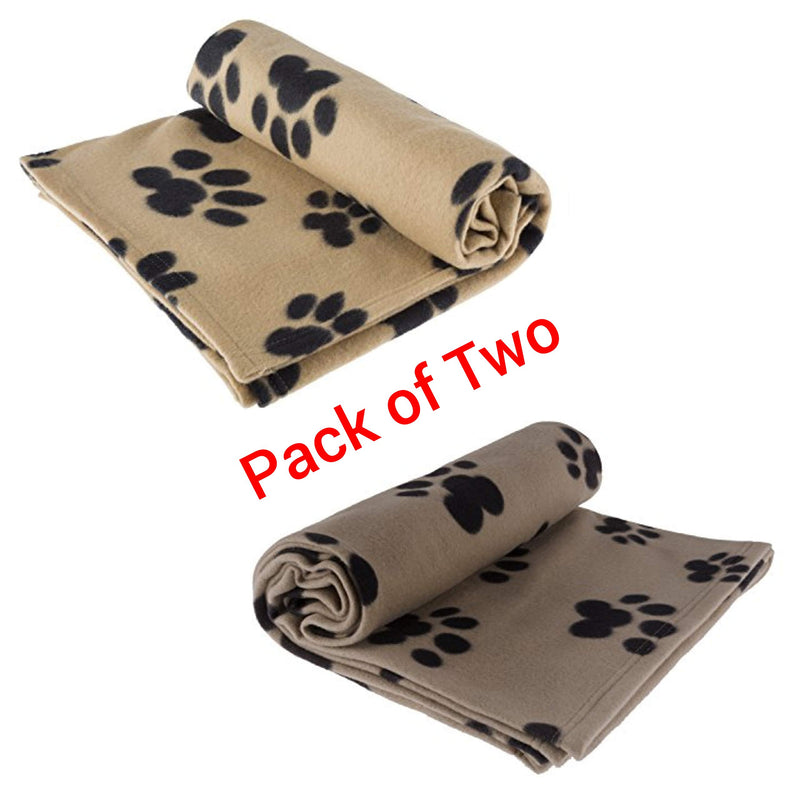 [Australia] - RZA Pet Blanket Large for Dog Cat Animal 60" x 40" Inches Fleece Black Paw Print All Year Round Puppy Kitten Bed Warm Sleep Mat Fabric Indoors Outdoors Pack of Two Grey/Tan 