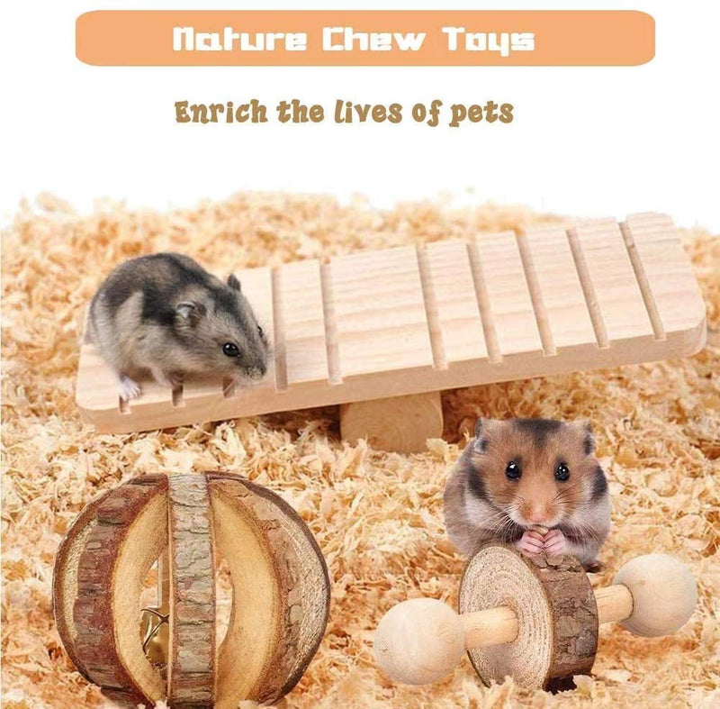 MXiiXM Hamster Chew Toys, 13Pack Natural Wooden Pine Guinea Pigs Rats Chinchillas Toys Accessories Dumbells Exercise Bell Roller Teeth Care Molar Toy for Bunny - PawsPlanet Australia