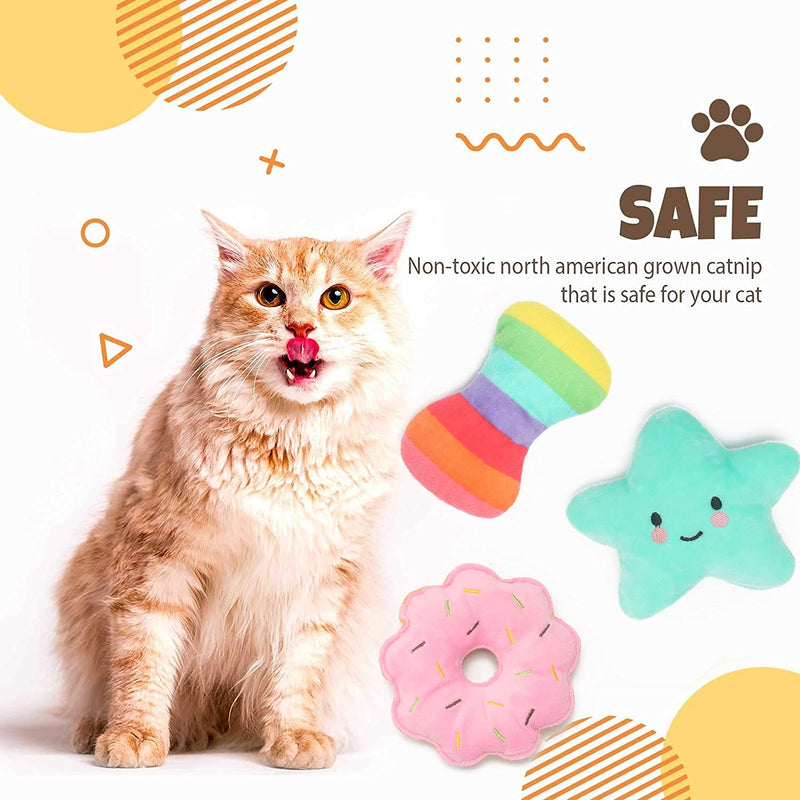 Catnip Toys for Indoor Cats - Squeaky Interactive Plush Toy - 6 Pcs of Donut Lobster Starfish Crab Rainbow Bone Eggplant - Cute Shapes Design, Funny Toy Kitten Supplies Best Gift for Cats / Puppy - PawsPlanet Australia