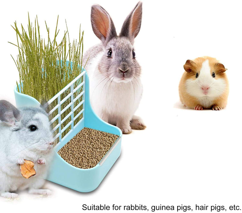 [Australia] - 2 in 1 Double Use Thick Hay Food Bin Feeder, Quality Rabbit Feeder Bowls for Grass and Food, Small Animal Supplies Cage Accessories for Rabbit Chinchillas Guinea Pig Yellow 