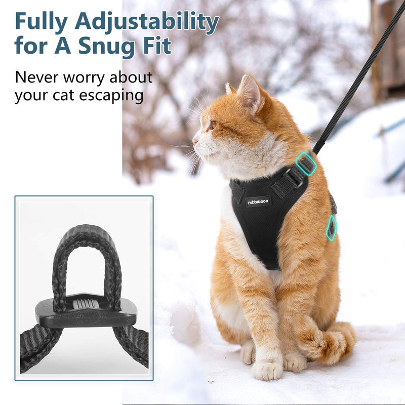 rabbitgoo Cat Harness and Leash Set for Walking, Plush Escape Proof Walking Outdoor Vest for Cold Weather, Adjustable Easy Control Reflective Strips Jacket, Black, XS (Chest: Chest: 13.5"-16") - PawsPlanet Australia