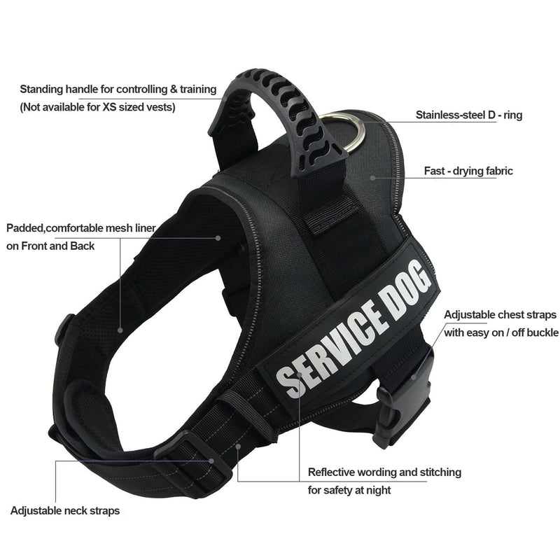 [Australia] - Fairwin Service Vest Dog Harness - Adjustable Nylon with Removable Reflective Patches for Service Dogs Large Medium Small Sizes L:chest 28"-37";neck 23"-29" Black 