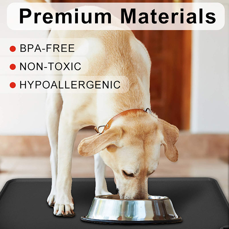 MIDOG Dog Food Mat - Silicone Dog Cat Bowl Mat for Feeding Food and Water - Lifetime Replacement - Washable Non-Slip Mat Waterproof Dog Placemat for Puppy Small Medium Large Pets L:19"×12" Black - PawsPlanet Australia