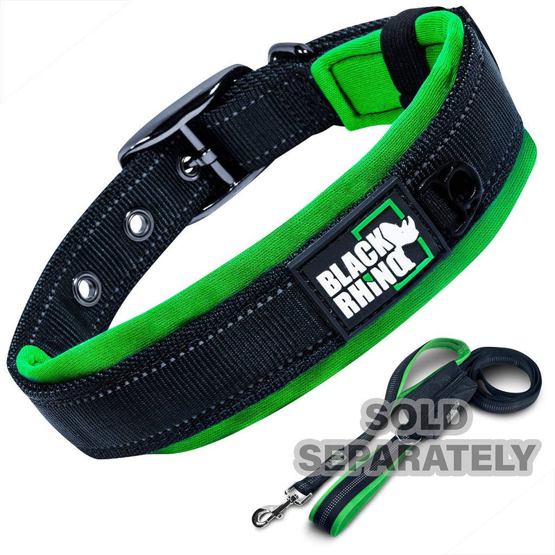 Black Rhino - The Comfort Collar Ultra Soft Neoprene Padded Dog Collar for All Breeds - Heavy Duty Adjustable Reflective Weatherproof (Small, Green/Bl) Small - PawsPlanet Australia