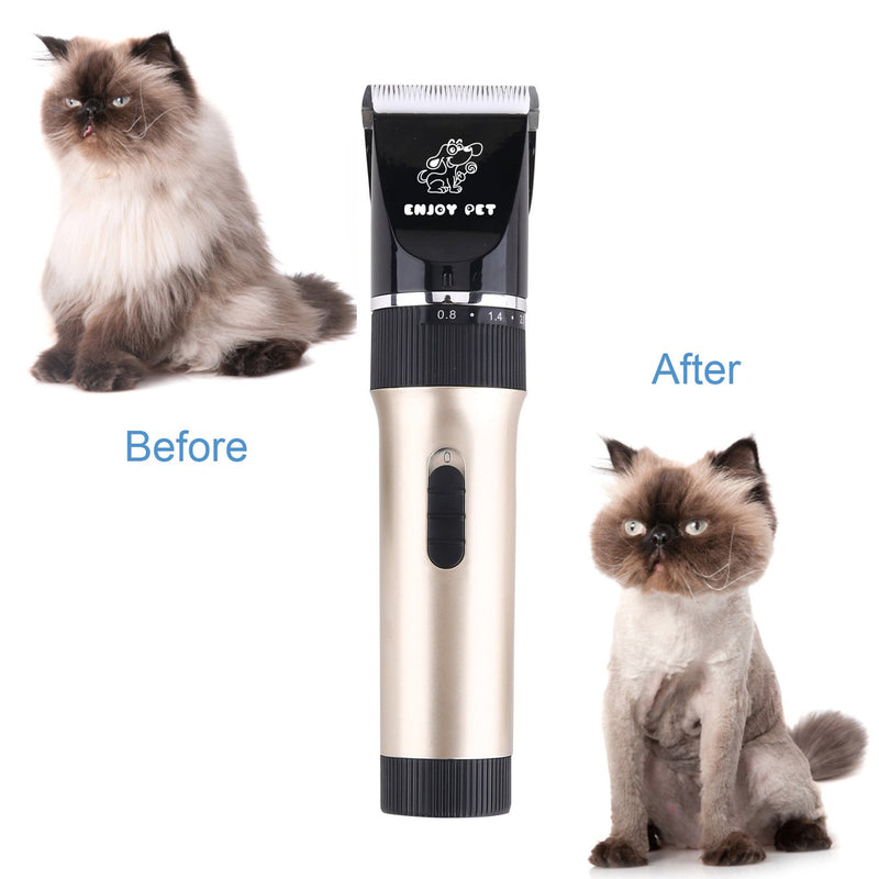 [Australia] - ENJOY PET Dog Clippers Cat Shaver, Professional Hair Grooming Clippers Detachable Blades Cordless Rechargeable with Guards, Combs for Dog Cat Small Animal, Quiet Animal Horse Clippers (Gold) 