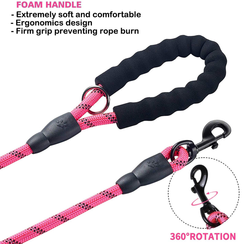 [Australia] - JSXD Dog Leash,5 FT Heavy Duty Double Handle Dog Leash with Comfortable Padded and Reflective,Rope Dog Leashes for Small,Medium,Large Dogs Rope Leash Rope-Pink 