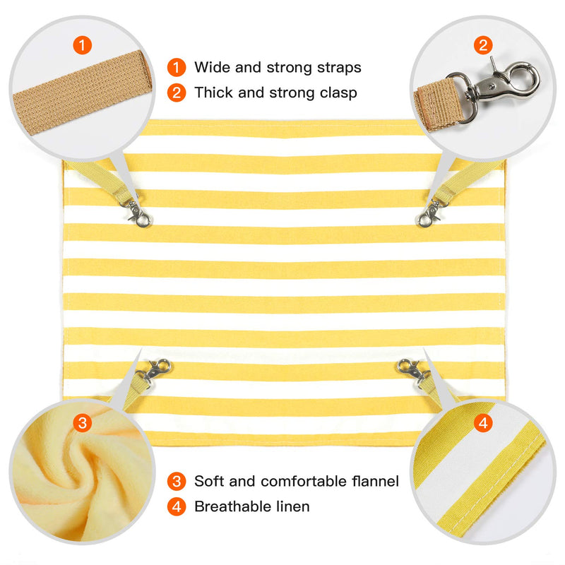 [Australia] - Whollyup Cat Hammock Bed Pet Cage Hammock Hanging Soft Pet Bed for Kitten Ferret Puppy Rabbits or Small Pet Reversible Pet Supplies Winter Summer Plush Fabric Fresh Stripes Pattern Yellow Stripe 