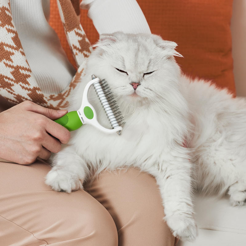 BomDa Double-Sided Dog Brush Cat Brush for Long Hair Undercoat - Undercoat Comb Removes Undercoat & Tangles - Pet De-Matting Brush - Fur Brush (Green) Green - PawsPlanet Australia