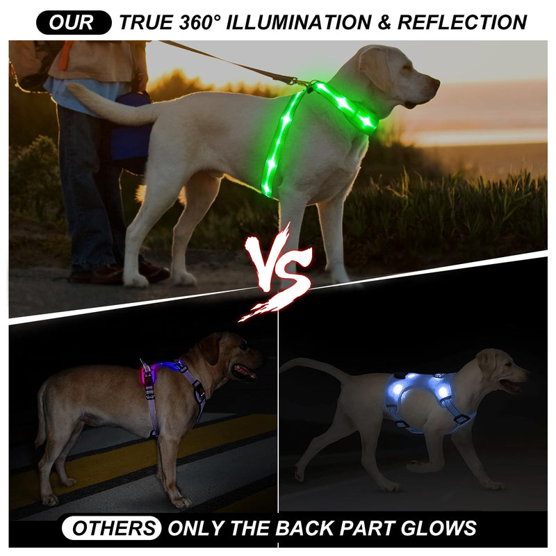 PZRLit LED Dog Harness Luminous for Dogs, Luminous Harness Dog Vest Rechargeable, Soft Padded, Adjustable and Reflective, Illuminated Dog Harness (Green, Large) Green Large - PawsPlanet Australia