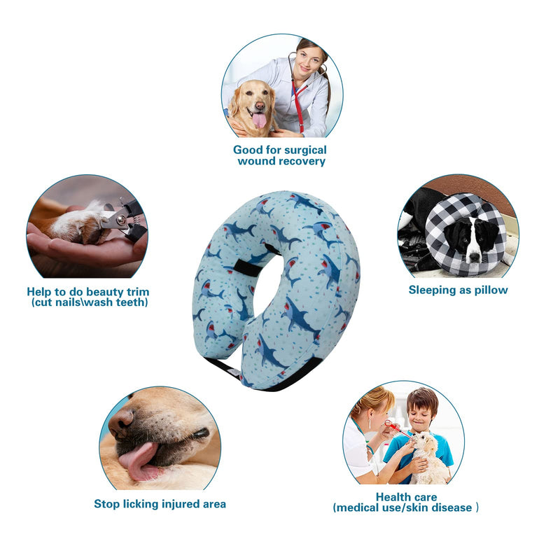 CuteBone Inflatable Protective Collar with 2 Pack Soft Pet Recovery Cone Covers for Small/Medium/Large Dogs and Cats After Surgery GWB05XL-DE Shark Polyester - PawsPlanet Australia