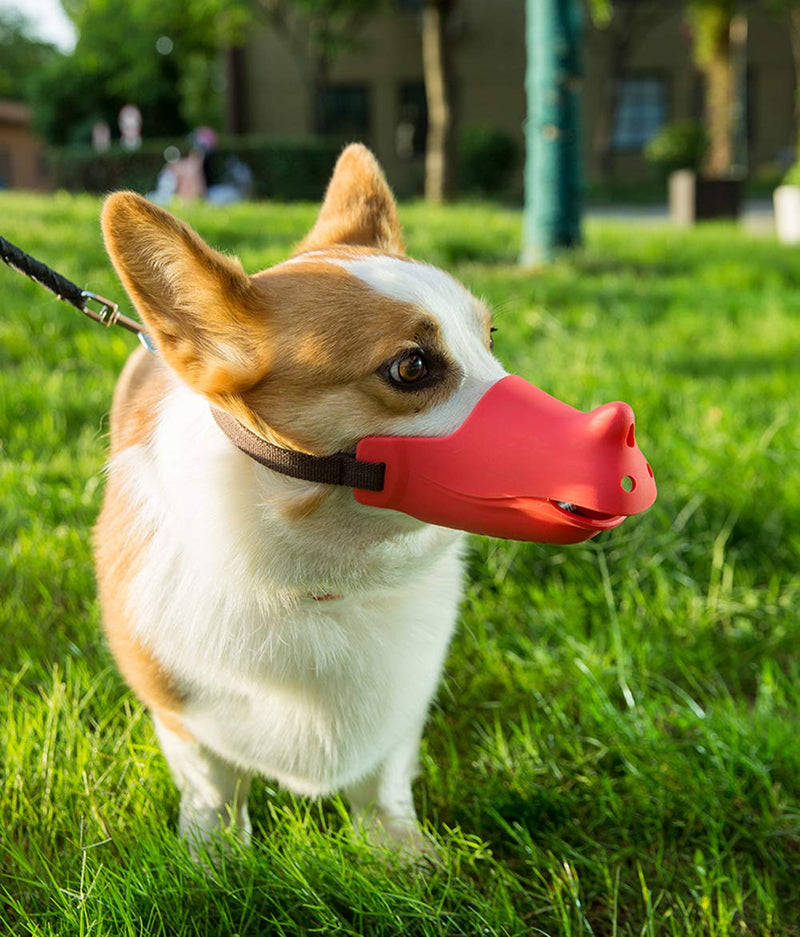 Rantow Soft Silicone Rhinoceros Dog Muzzle - Anti Biting Barking Screaming Prevent Accidental Eating - Long Snout Adjustable Puppy Mouth Cover Breathable Small Dog Mask (S(Snout 130mm/5.1"), Red) S(Snout 130mm/5.1") - PawsPlanet Australia
