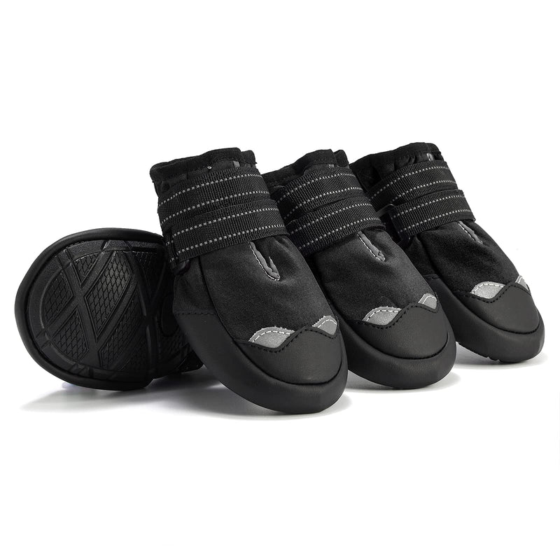 AOKOWN 4 Pcs Dog Boots, Reflective Mesh Waterproof Dog Boots/Pet Rain Boots/Dog Outdoor Shoes, for Medium and Large Dogs, Outdoor Paw Guard Reflective Fastening Strap Dog Boots Size 1（2.75*1.95/L*W) Black - PawsPlanet Australia