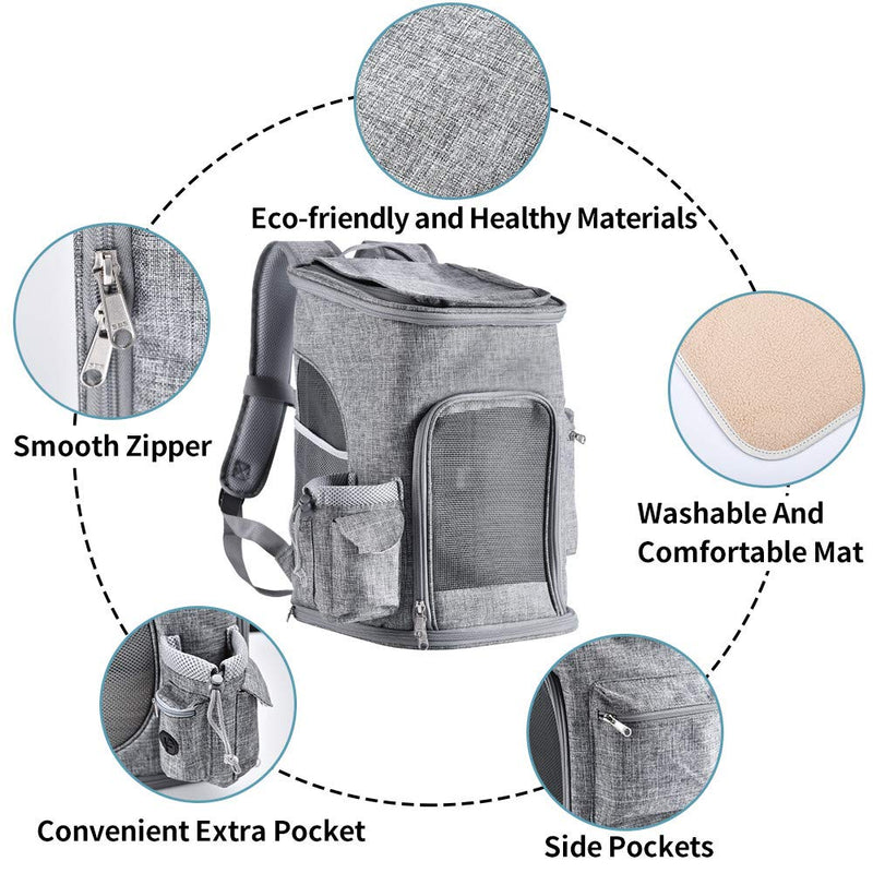 Cat Carrier Backpack, Foldable Pet Carrier Backpack with Top Open and Inner Soft Pat for Cats, Small Medium Dogs, Ventilated and Safe Design for Travel Hiking Camping Outdoor Use,Fashion Grey - PawsPlanet Australia