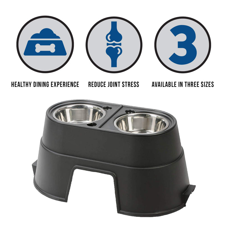 Our Pets Comfort Feeder Healthy Pet Diner Raised Dog Bowls Elevated Feeder Double Stainless Steel Bowls with Stand Black 12-Inch - PawsPlanet Australia