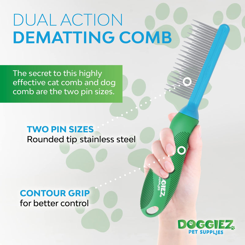 Doggiez Pet Supplies - Pet Detangling Comb - 2 in 1 Dog Comb and Cat Comb Design for Long Hair & Short Hair - Metal Comb For Dogs and Cat Grooming to Safely Brush & Remove Dead, Matted or Knotted Hair - PawsPlanet Australia