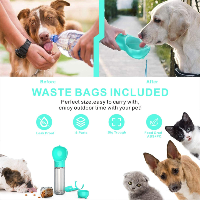 Baogaier Dog Water Bottle Pet Water Dispenser Cat Feeder Portable Leak Proof 500ml BPA Free Bowl Food Storage Poo Bag Clip for Puppy Travel Walking Running Hiking Outdoor Drinking Feeding - Blue - PawsPlanet Australia