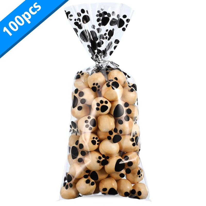 100 Pieces Pet Paw Print Cone Cellophane Bags Heat Sealable Candy Bags Dog Paw Gift Bags Cat Treat Bags with 100 Pieces Silver Twist Ties for Pet Treat Party Favor Black - PawsPlanet Australia