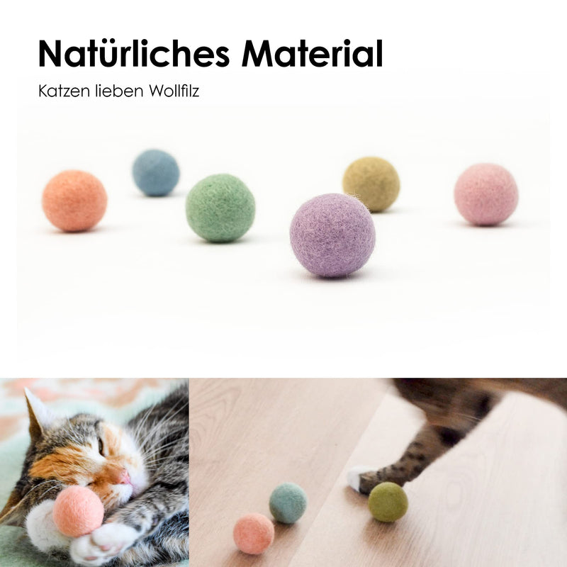 LucyBalu® felt balls I cat toys I cat balls made of felt | Toys made from 100% wool I Natural toys | Play balls for cats fair from Nepal | 6 pieces | Colorful pastel tones - PawsPlanet Australia