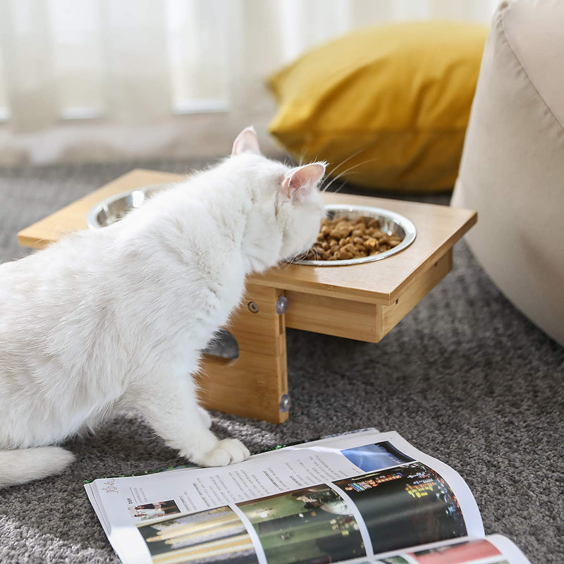 FEANDREA Adjustable Elevated Bowl Stand, 2 Raised Bowls, Natural PRB004N01 - PawsPlanet Australia