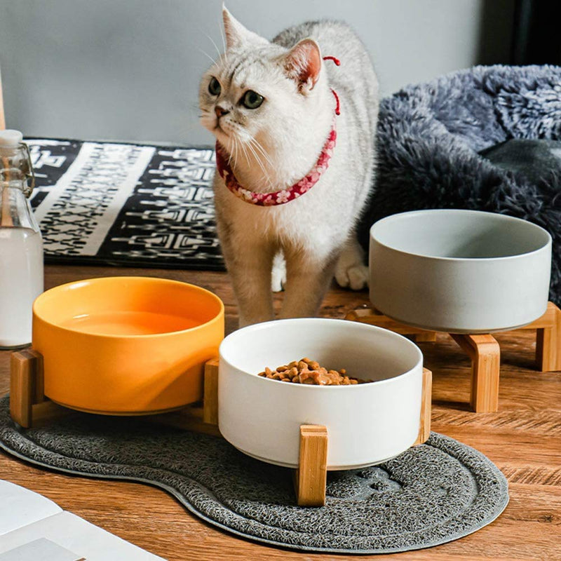 Dog Bowl - Ceramic Cat Bowl with Wood Stand Non-slip Portable No Spill Pet Food Water Feeder, Dishwasher/Microwave Safe, Durable Stoneware Dish Eco Friendly Pet Bowls for Small Medium Dogs And Cats - PawsPlanet Australia