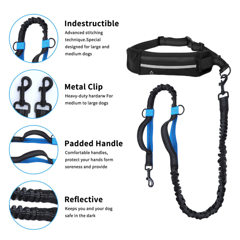 Nobleza Jogging Leash for Dogs, Hands-Free Leash with Belt Bag, Hands-Free Dog Leash for Running with Adjustable Waist Belt Bungee Leash for Hands-Free Jogging - PawsPlanet Australia