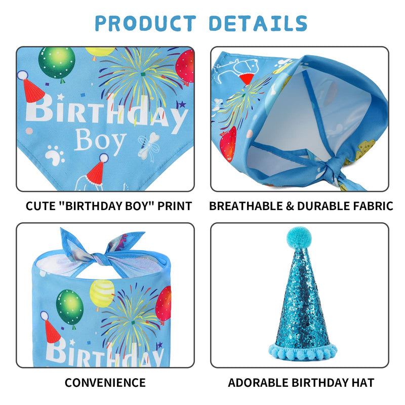 AIITLE Dog Birthday Bandana, Scarf and Reusable Dog Girl Boy Birthday Party Hat with Number, Small Medium Dog Cat Pet Birthday Party Supplies Light Blue - PawsPlanet Australia