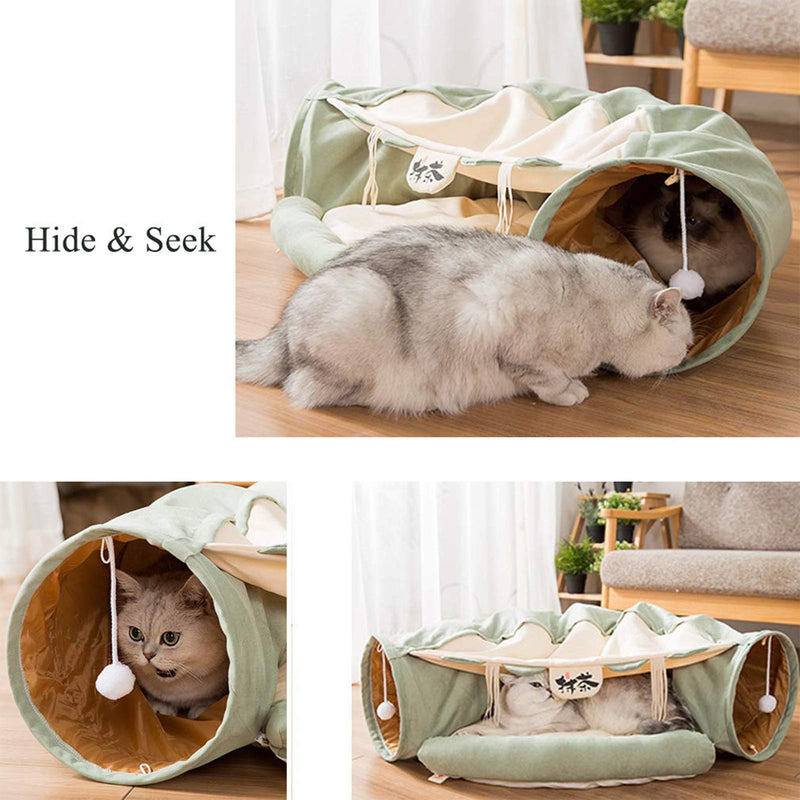 MULLY Cat Bed,Cat Tunnel with Cushion Mat,2 in 1 Cat Tunnel Bed with Hanging Scratching Balls,Cat Bed with Cat Tunnel Tube,Cat Tunnel for Indoor Cats(Mint Green) Mint Green - PawsPlanet Australia