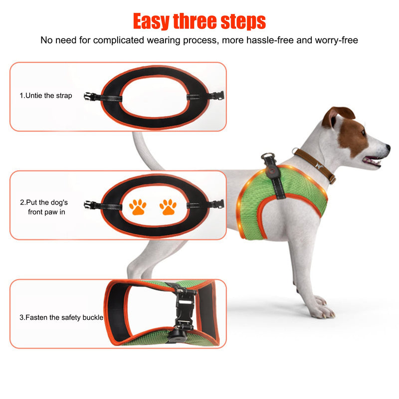 YILUSH LED Dog Harness,USB Rechargeable Light Up Harness for Dogs,Adjustable Glowing Dog Vest No Pull No Choke,Mesh Illuminated Reflective Suit for Small, Medium, Large Dogs green - PawsPlanet Australia