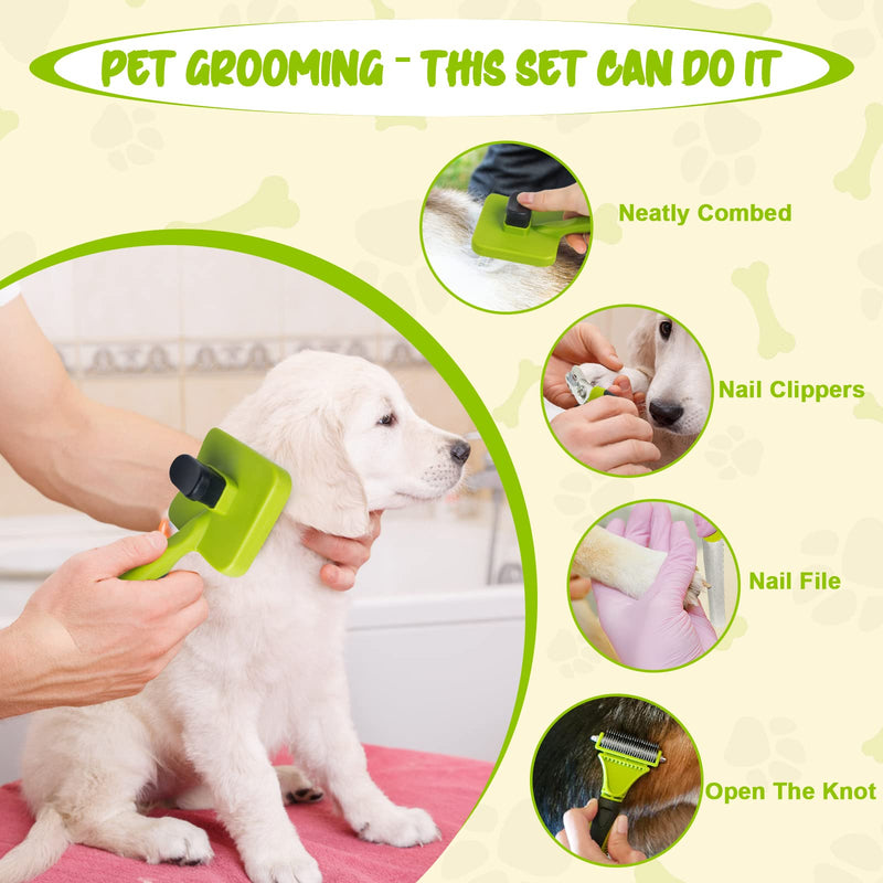 Adiwo Pet Grooming Brush, 4 in 1 Pet Massage Kit Round Head Steel Pet Dog Brush Cat Brush Professional Cat Brush Claw Trimmer for Dogs and Cats with Long or Short Hair - PawsPlanet Australia