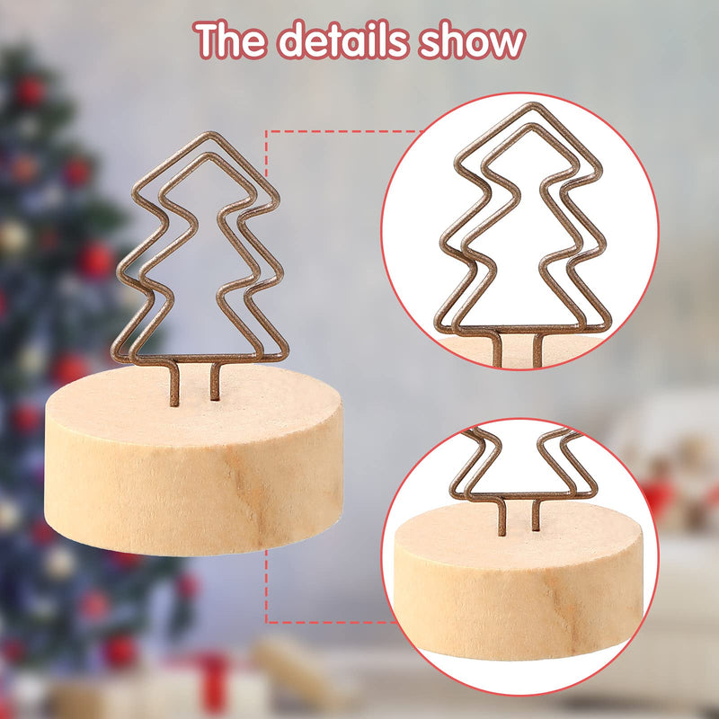 30 Pieces Wooden Base Place Card Holders Christmas Tree Iron Wire Picture Picks Clip Holder Stand Rustic Wood Number Holder Memo Holder for Christmas Party Wedding Home Office Decoration - PawsPlanet Australia