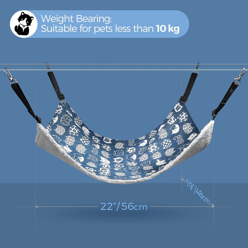 ComSaf Reversible Cat Hammock, Breathable Pet Cage Hammock with Adjustable Straps and Metal Hooks, Double-Sided Hanging Pet Hammock Bed for Cats, Ferret, Puppy, Other Small Animals, 22 x 19 inch Blue - PawsPlanet Australia