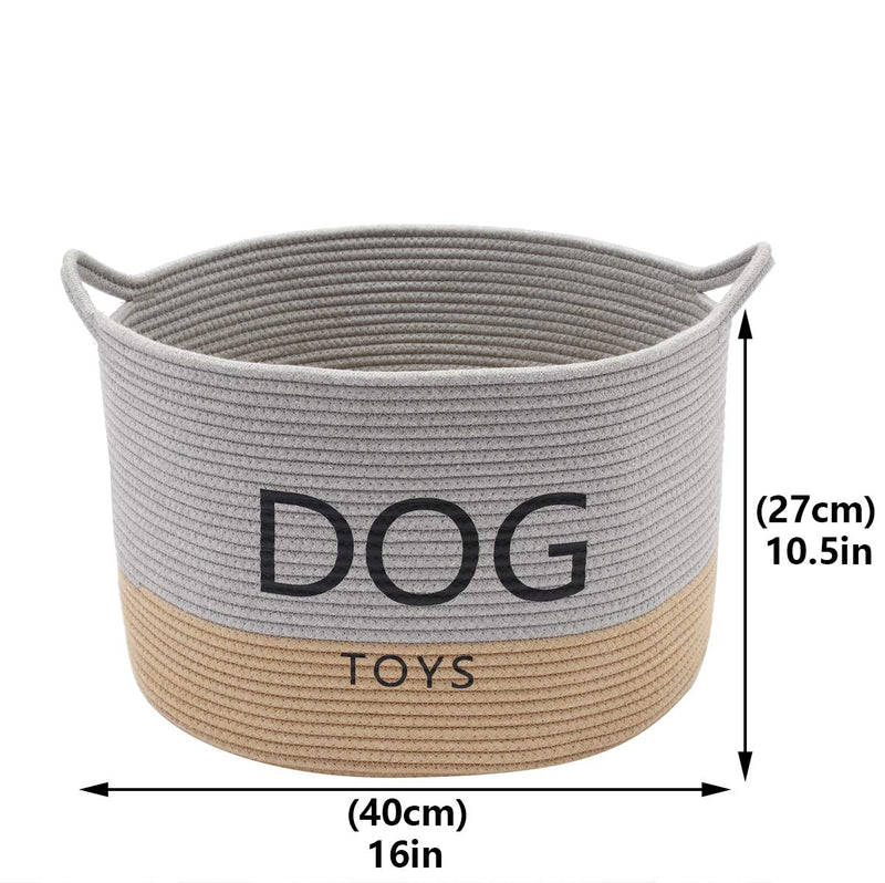 Geyecete Dog Storage Basket Round Cotton Rope Basket Dog Toy Storage Basket - Laundry Basket Storage Bin Pet Toy Storage Boxes Living Room Organizer-Gray/Brown Gray/Brown - PawsPlanet Australia