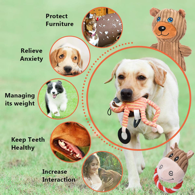 VIEWLON Squeaky-Dog-Toys Set Dog Plush Toy - 5 Packs Puppy Chew Toys for Teeth Cleaning, Various Animals Shapes Interactive Training Toys for Small Medium Dogs - PawsPlanet Australia
