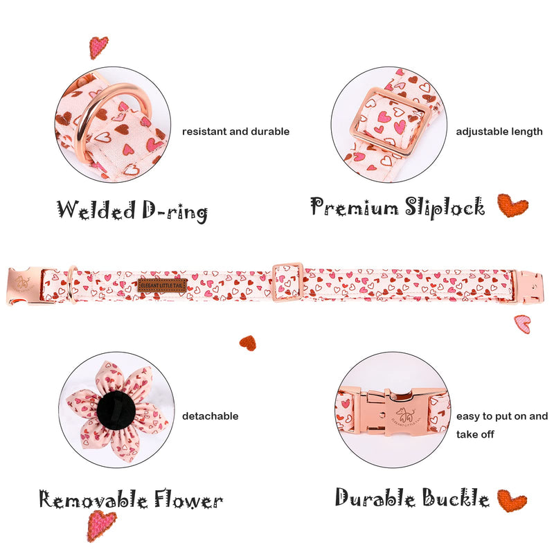 Elegant little tail Dog Collar, Cute Detachable Dog Collar with Flower, Gift Pet Collar Adjustable Dog Collar for Large Medium Small Dogs X-Small (Pack of 1) 1Pink Heart - PawsPlanet Australia