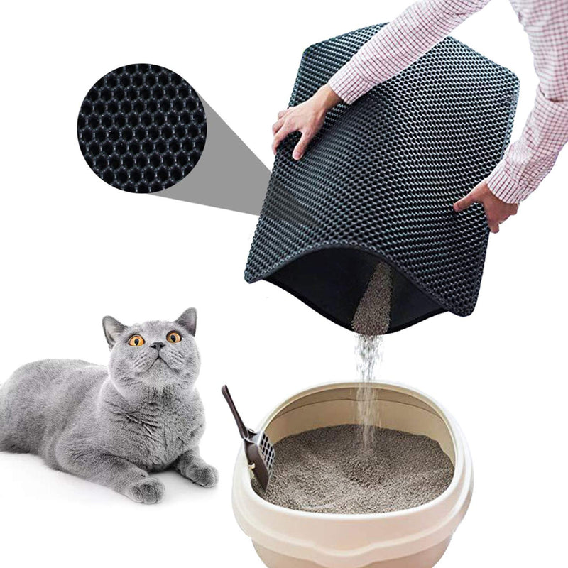 Waterproof Cat Litter Mat Honeycomb Double-Layer Litter Trapper Mat Urine Proof Trapper Catcher Non-Slip Washable Kitty Little Tray Pad Litter Box Mat Cat Feeding Mat EVA Material,Easy Clean&Keep Dry Black - PawsPlanet Australia