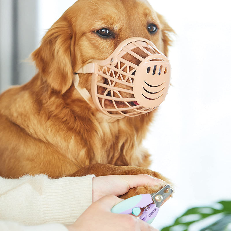 HUI JIN Plastic Basket Muzzle Adjustable Dog Muzzle for Small Medium Large Dogs,Light Khaki,Pack of 7 color-1 - PawsPlanet Australia