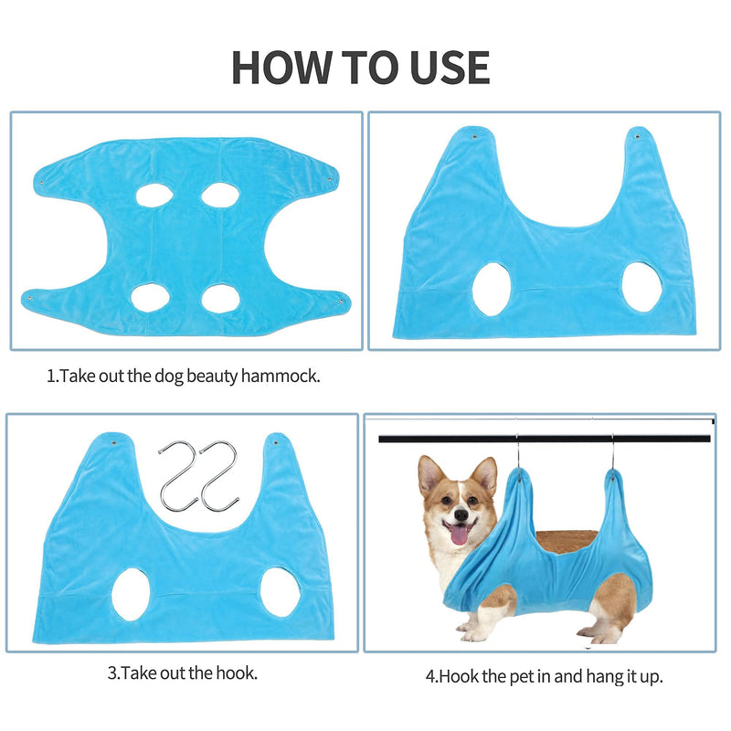 Leo IRis Dog Grooming Hammock-Pet Grooming Hammock Helper Quick Drying Towel Dog and Cat Hammock Restraint Bag- Pet Supplies Kit with Nail Clippers/Trimmer, Pet Comb, Nail File for Bathing Blue S - PawsPlanet Australia