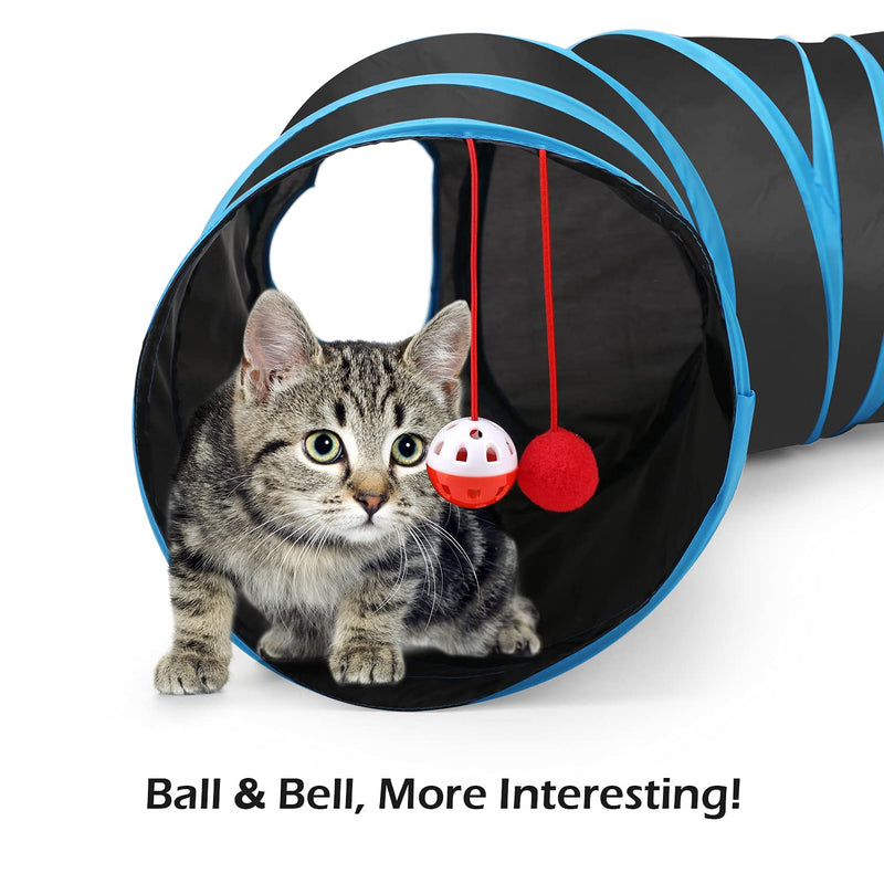 Pawaboo Cat Toys, Cat Tunnel Tube S-Shaped Tunnels Extensible Collapsible Cat Play Tent Interactive Toy Maze Cat House with Balls and Bells for Cat Kitten Kitty Rabbit Small Animal, Blue 97cm - PawsPlanet Australia