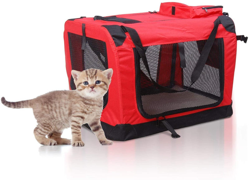PawHut Folding Fabric Soft Portable Pet Dog Cat Crate Puppy Kennel Cage Carrier House Medium 23" Red New - PawsPlanet Australia
