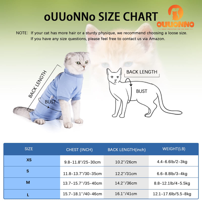 oUUoNNo Cat Recovery Suit for Abdominal Wounds or Skin Diseases,E-Collar Alternative for Cats,After Surgery Wear,Pajama Suit Long Sleeve Prevent Shedding (X-Small, Blue) X-Small - PawsPlanet Australia