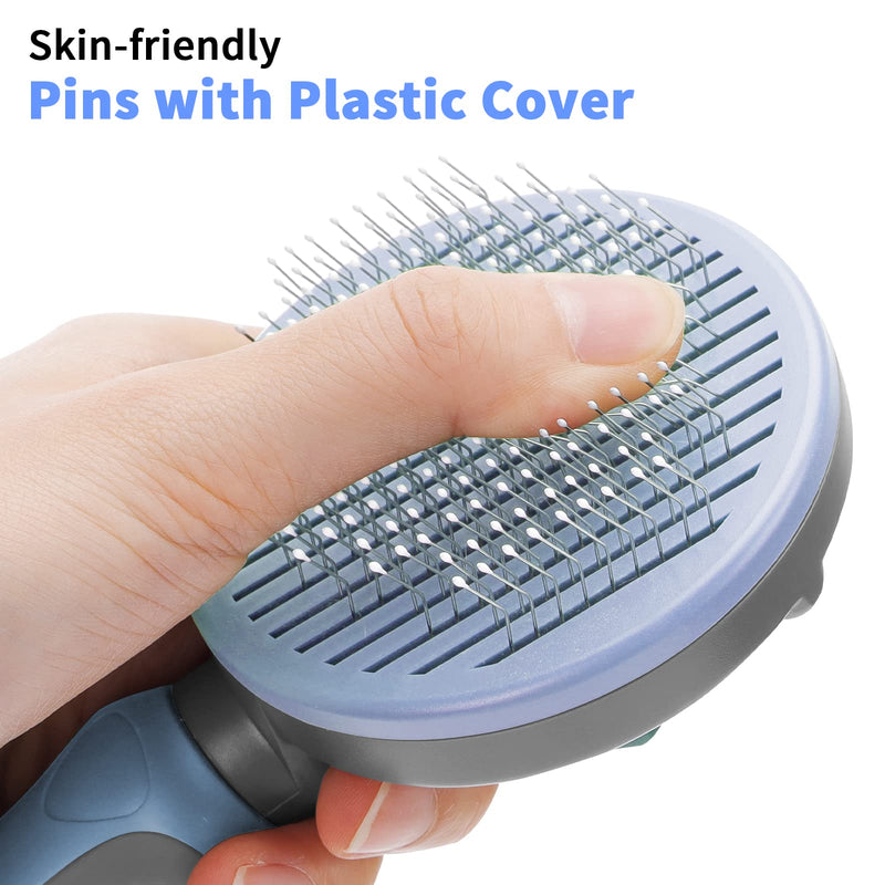 Cat brush dog brush, self-cleaning dog cat brush for long hair/short hair, cat comb with handle, brush for pet care for removing undercoat, loose fur and dirt - gray gray brush - PawsPlanet Australia