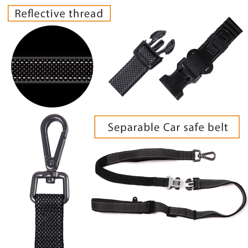 Hands Free Dog Training Leash for Large to Small Dogs, Heavy Duty Long Leash with Double Handle, No Pull Bungee, Reflective Waist Leash for Running, Car Seat Belt 25mm BLACK - PawsPlanet Australia