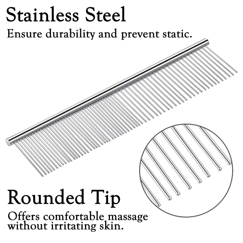JamHooDirect Metal Pet Grooming Comb, 2 Size Stainless Steel Row Teeth Brush Hair Cleaning/Shedding/Massaging Dog Comb Tools Ideal for Large, Medium & Small Dogs & Cats with Tangled Short/Long Hair - PawsPlanet Australia