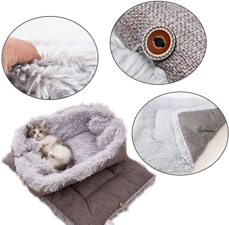 TUAKIMCE Cat Bed for Indoor Cats, 2 in 1 Plush Cat Blanket Cat Cushion Bed Kitten Bed Soft Warm Washable Foldable Sleeping Bag Mat Blanket for Kittens Puppy Cat Small Dog light gray - PawsPlanet Australia