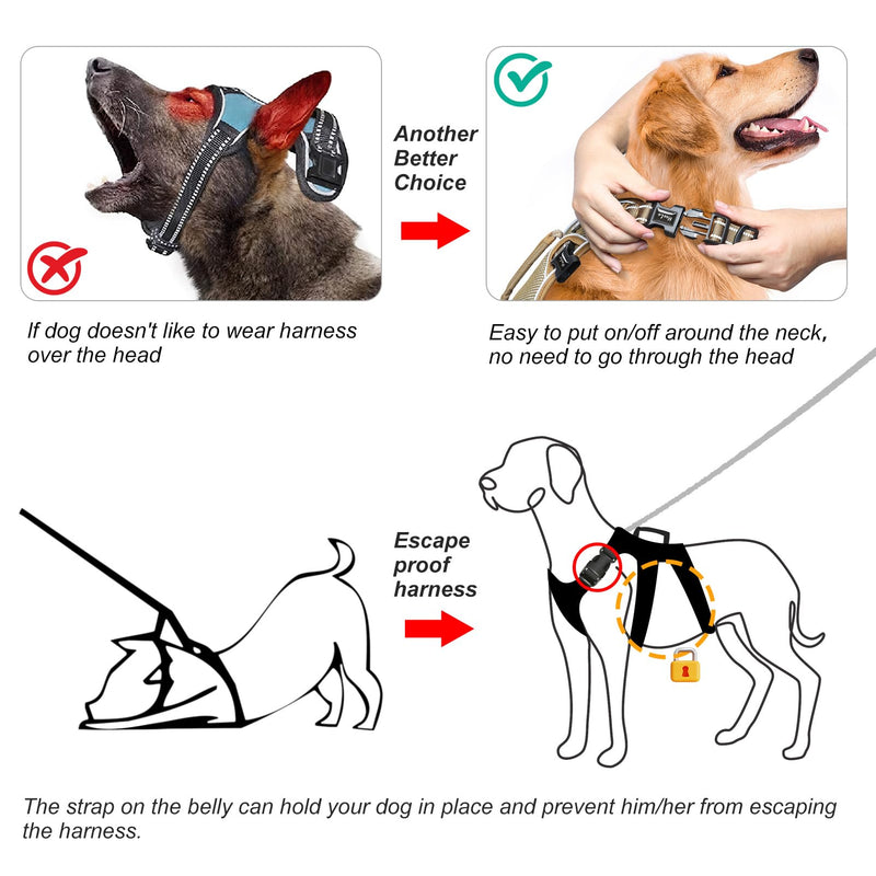 HEELE dog harness, escape-proof, buckle in the neck area, reflective, chest harness with robust handle, panic harness for dogs, dog harness with a stable impression, fits like a glove, brown, M - PawsPlanet Australia