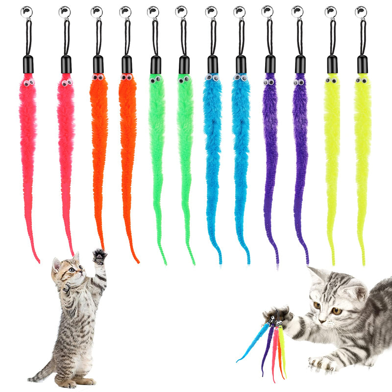 Molain Cat Toy, Interactive Cat Toy, Colorful Cloth Ribbon Sticks, Cat String Toy, Indoor Cat Toy, Interactive Pet Toy for Kitten Training, Cat Accessories 12Pcs Furry Tail Worms - PawsPlanet Australia